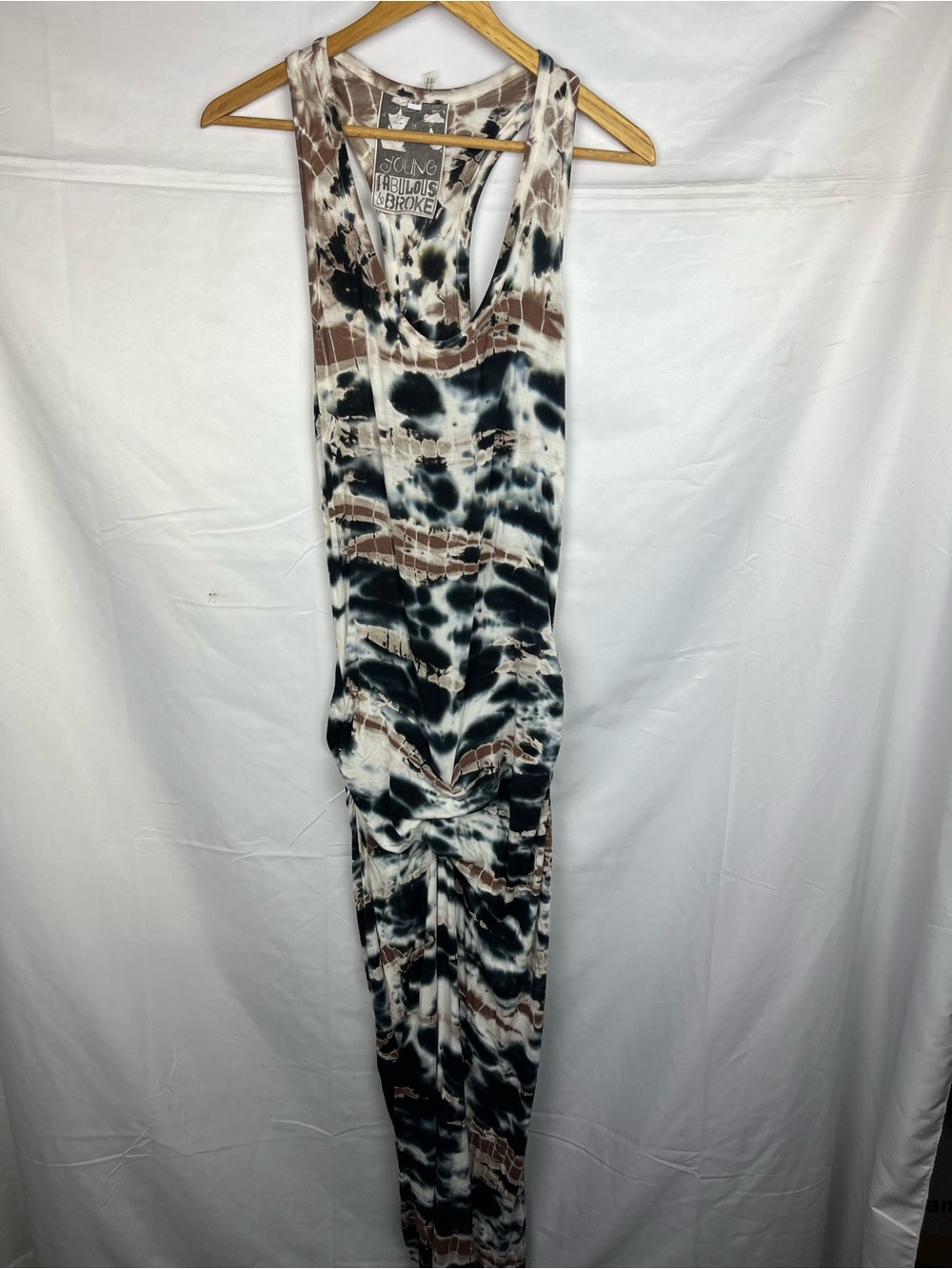 Young Fabulous Broke Black Racerback Tank Maxi Dress Jersey Knit Tie Dye XS